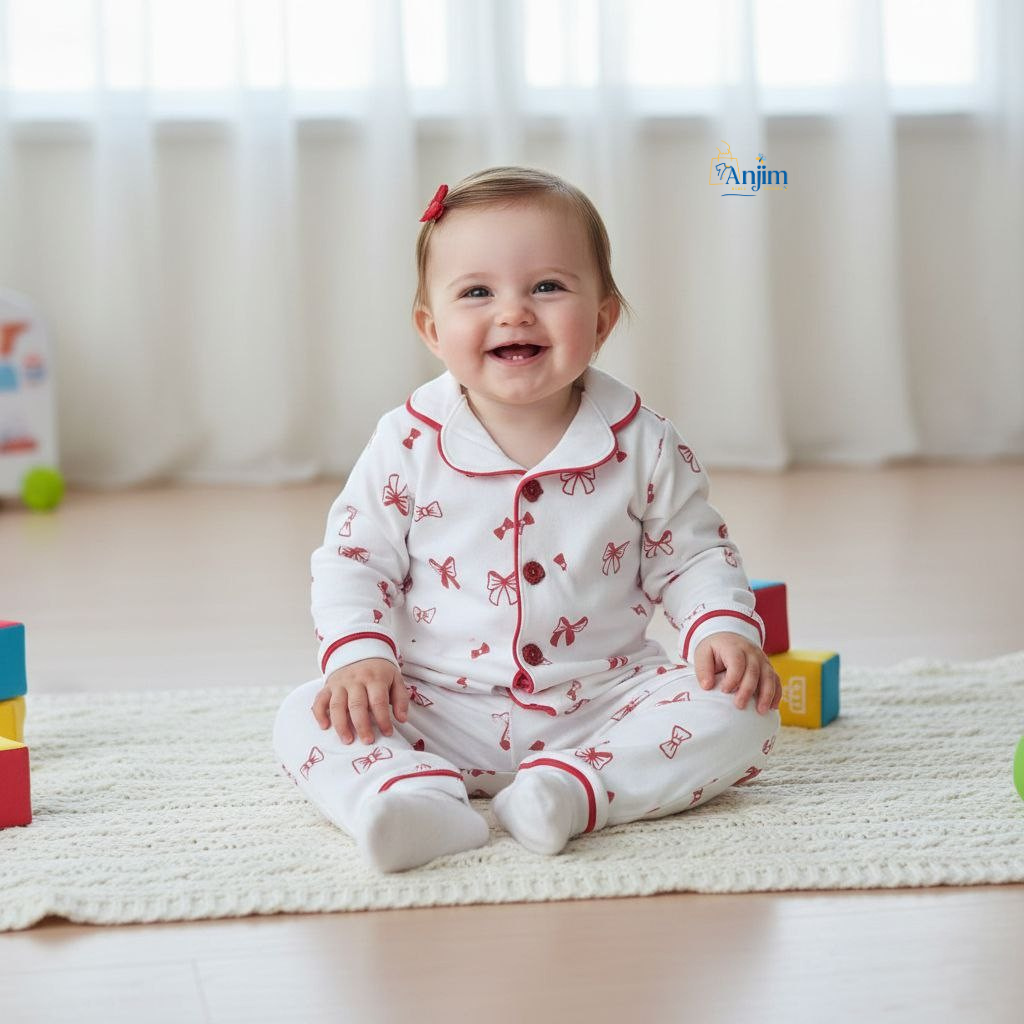 Pyjama Fille « Nœuds » – Douceur & Élégance