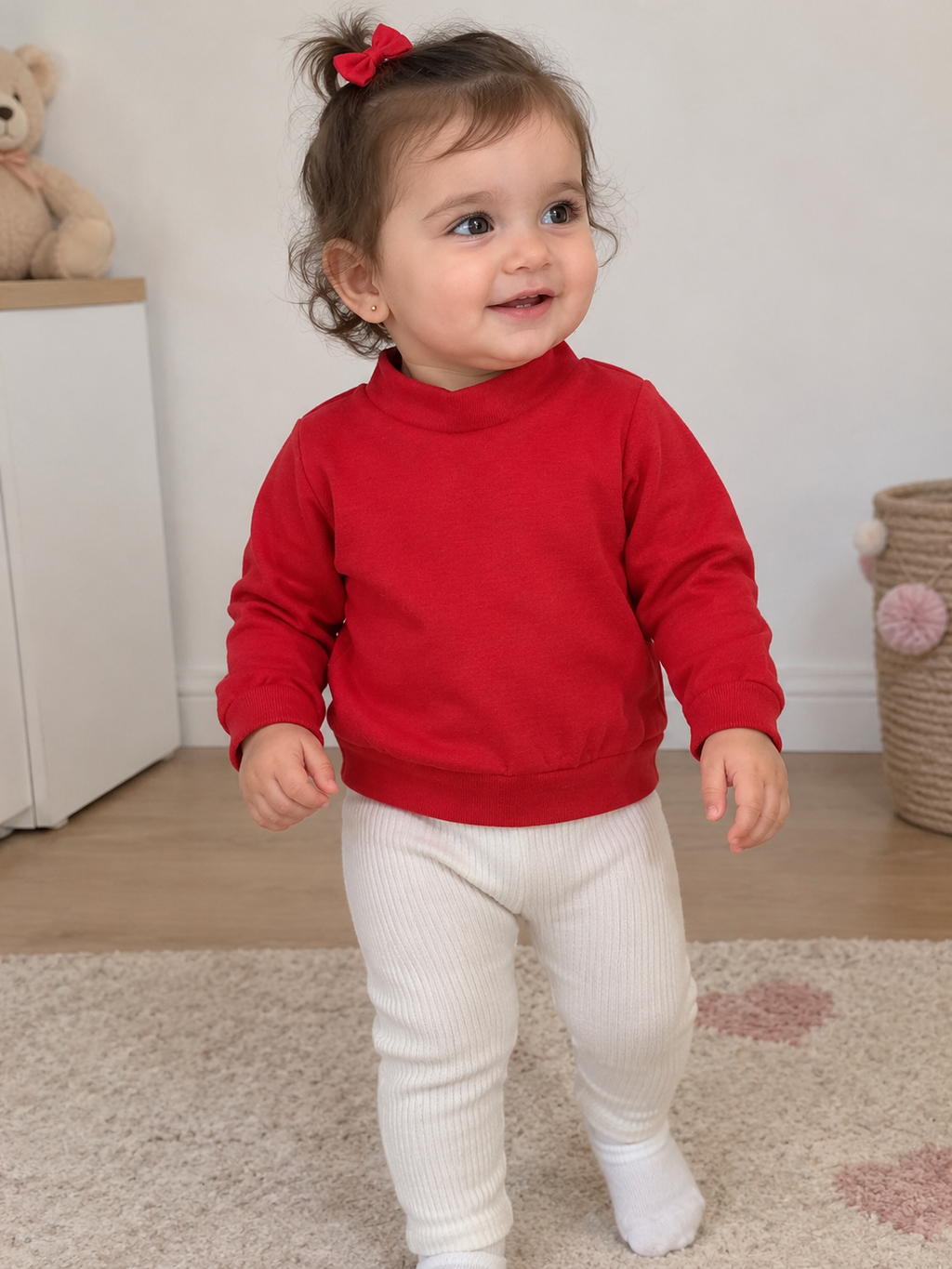 طقم أميرتك ❤️ روبة دجينز بقلوب مع تريكو أحمر